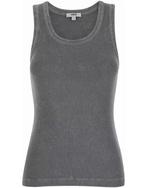 AGOLDE Grey Ribbed Tank Top In Cotton Blend Woman