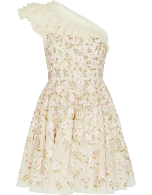 Needle & Thread Posy Pirouette Floral-embroidered Tulle Mini Dress - Cream - 10 (UK10 / S)