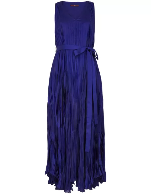 High Finery Plissé Satin Maxi Dress - Blue - 42 (UK10 / S)