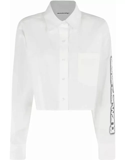 T by Alexander Wang Button Down Cropped Shirt With Halo Glow Print
