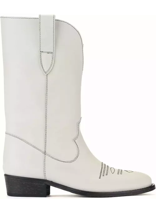 Via Roma 15 Off-white Calf Leather Cowboy Boot