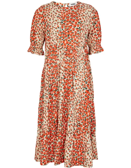 Ymc Jolene Floral-print Cotton Midi Dress - Orange - L (UK14 / L)