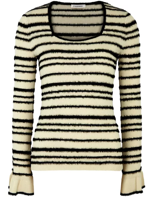 BY Malene Birger Morila Striped Brushed Cotton-blend top - Black - L (UK14 / L)