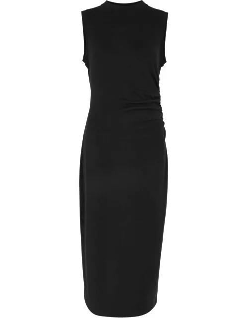 Vince Ruched Knitted Midi Dress - Black - M (UK12 / M)