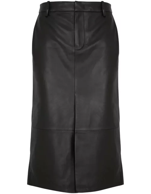 Vince Leather Midi Skirt - Black - 6 (UK10 / S)