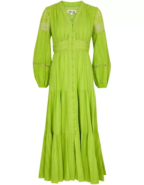 Diane Von Furstenberg Gigi Tiered Cotton Midi Dress - Light Green - 2 (UK6 / XS)