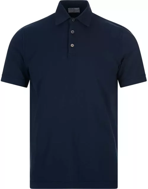 Fedeli Short-sleeved Polo Shirt In Navy Blue Cotton