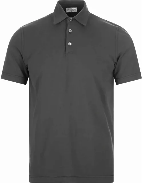 Fedeli Short-sleeved Polo Shirt In Dark Grey Cotton