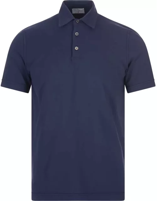 Fedeli Short-sleeved Polo Shirt In Dark Blue Cotton