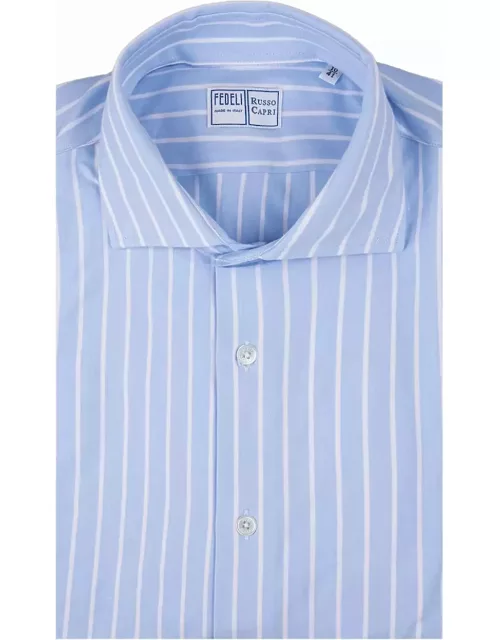 Fedeli Striped Light Blue Strech Shirt