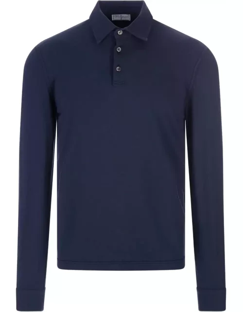 Fedeli Dark Blue Long Sleeve Polo Shirt