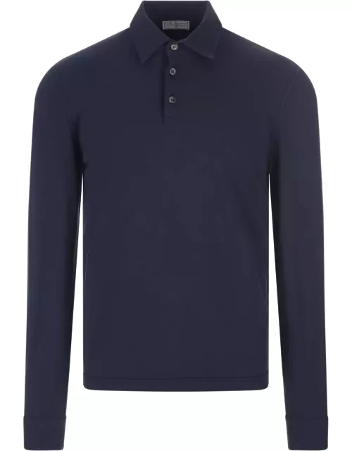 Fedeli Night Blue Long Sleeve Polo Shirt