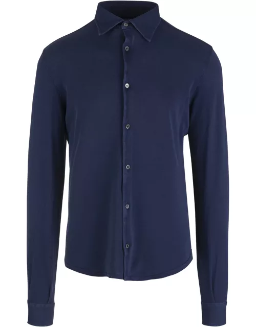 Fedeli Shirt In Royal Blue Cotton Piqué