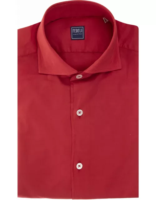 Fedeli Red Poplin Classic Shirt