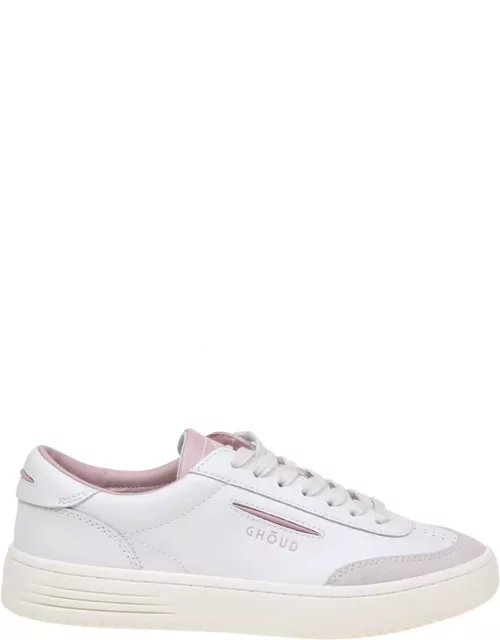 GHOUD Lido Low Sneakers In White/pink Leather And Suede