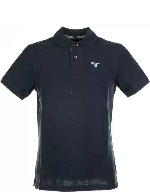 Barbour Navy Blue Short-sleeved Piqué Polo Shirt