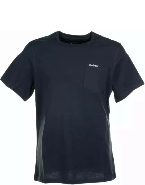 Barbour Navy Blue T-shirt With Pocket And Logo