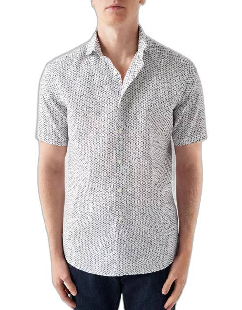 Men's Contemporary Fit Dotted Linen Short-Sleeve Shirt