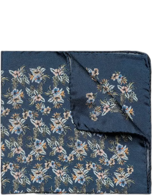 Men's Floral-Print Silk Pocket Square