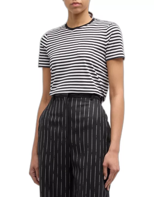 Striped Crewneck Short-Sleeve Lux Pima Cotton Jersey T-Shirt