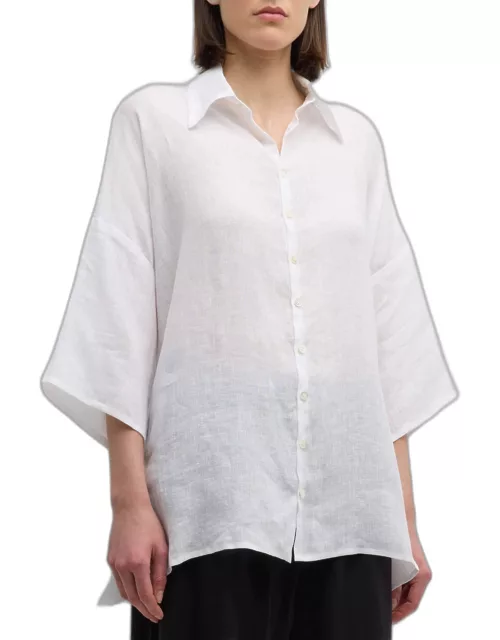 Sloped Shoulder Wide A-Line Shirt With Collar (Long Length)