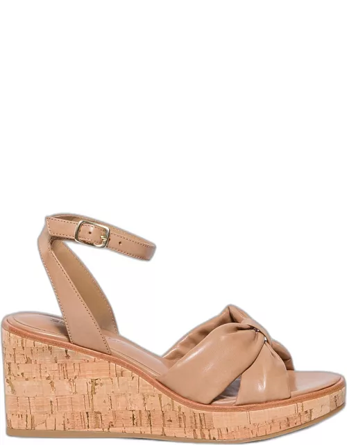 Leather Cork Ankle-Strap Wedge Sandal