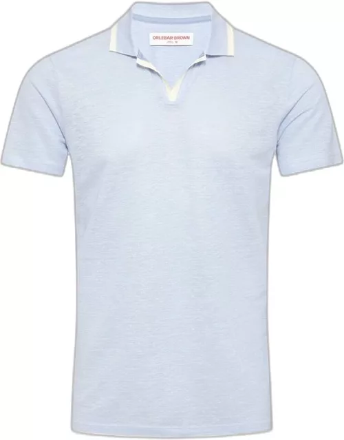 Felix Linen - Resort Collar Linen Pique Polo Shirt In Soft Blue
