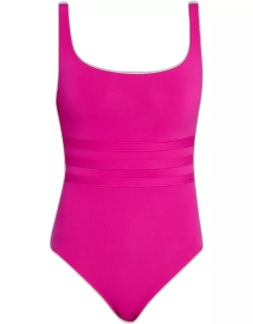 Asia Scoop-Neck One-Piece Swimsuit with Waistband Detai
