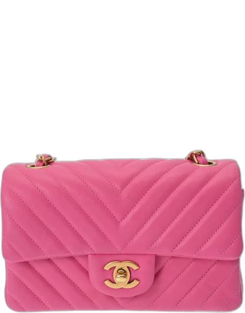 Chanel Pink Leather Chevron Classic Rectangular Mini Flap Bag