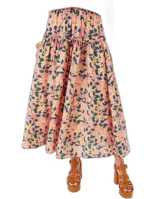 Exclusive Pink Multi Ruffled Maxi Skirt