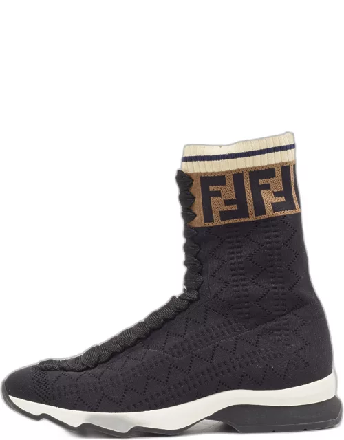 Fendi Black Knit Fabric Rockoko High Top Sneaker