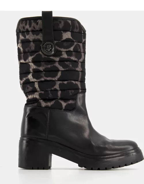 Moncler Leopard Print Leather and Padded Nylon Ski Boot