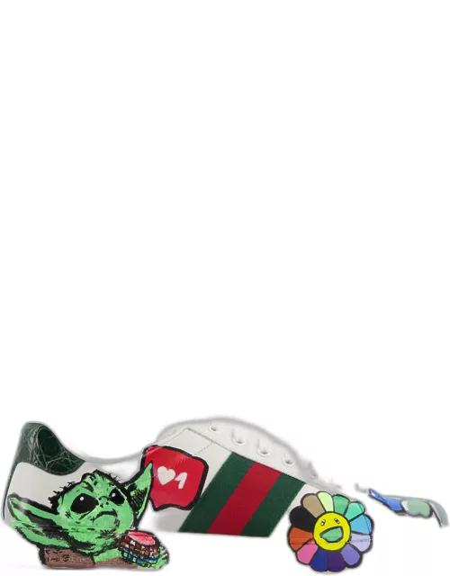 Gucci White Ace Custom Painted Leather Trainers Men