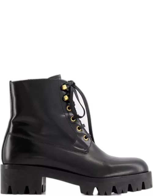 Prada Black Lace Up Zip Ankle Boot