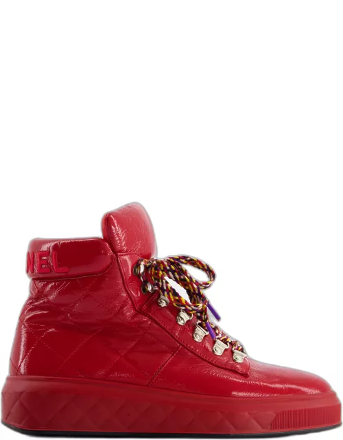Chanel Red Patent Leather High Top Sneakers Shoe