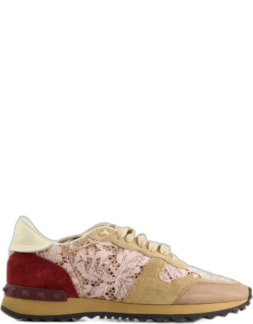 Valentino Beige Suede and Lace Rockrunner Trainer