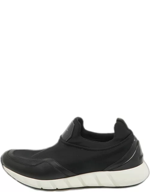 Salvatore Ferragamo Black Fabric and Leather Slip On Sneaker