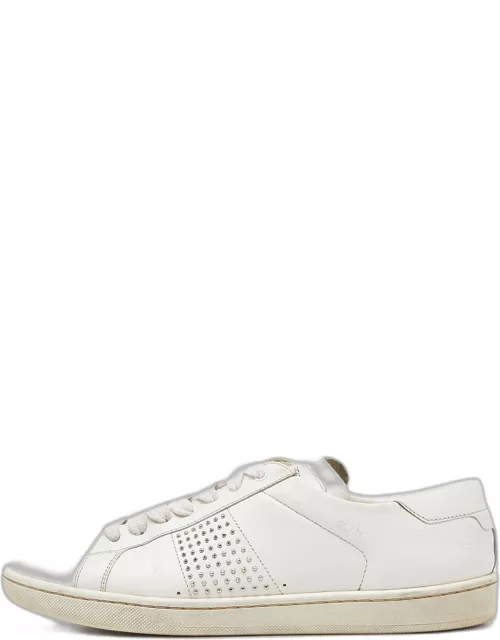 Saint Laurent White Leather Crystal Embellished Low Top Sneaker