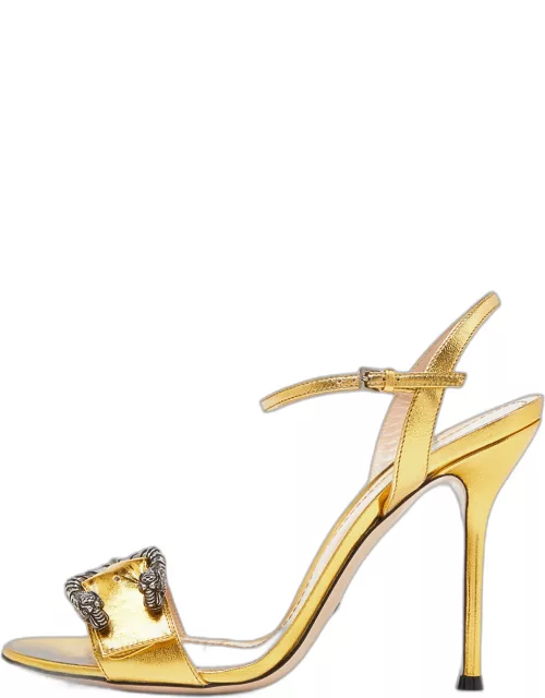 Gucci Gold Leather Ankle Strap Sandal