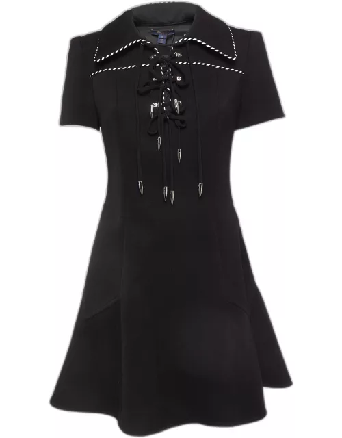 Louis Vuitton Black Wool Blend Lace-Up Neck Skater Dress