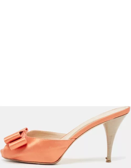 Fendi Orange Satin Bow Slide Sandal