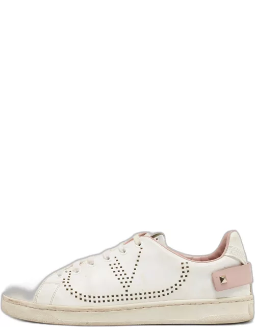 Valentino White Leather Rockstud Slip On Sneaker