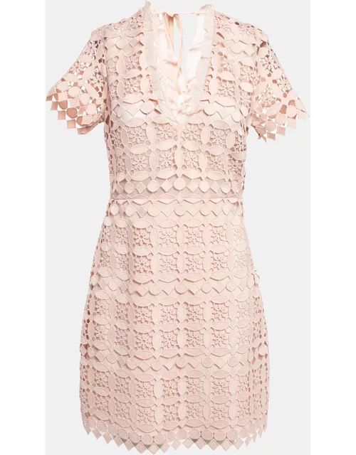 Sandro Pink Floral Pattern Lace Tie-Up Detail Mini Dress