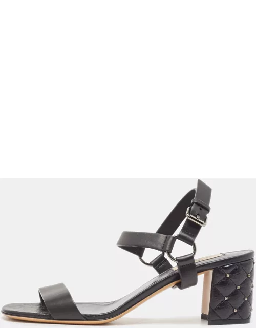 Valentino Black Leather Rockstud Ankle Strap Sandal