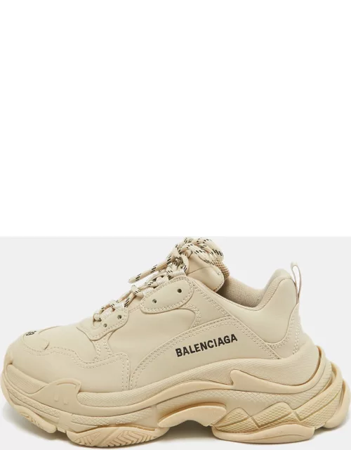 Balenciaga Beige Faux Leather Triple S Sneaker