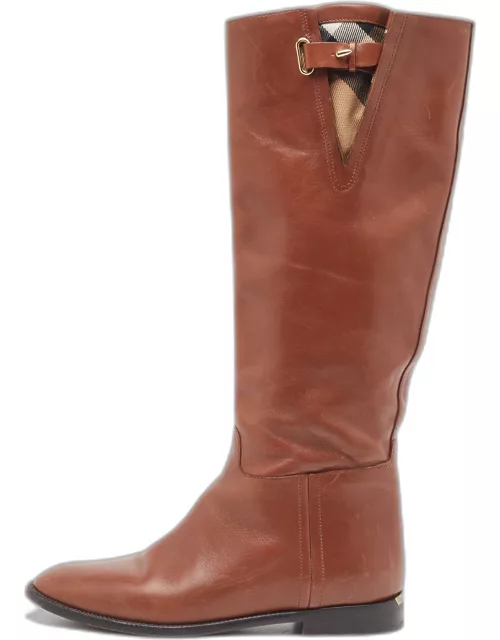 Burberry Brown Leather Knee Length Boot
