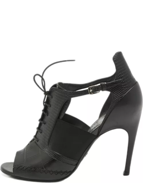 Dior Black Leather and Lizard Embossed Bootie