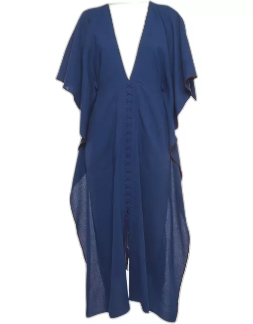 Roland Mouret Blue Wool Lace-Up Detail Midi Kaftan Dress