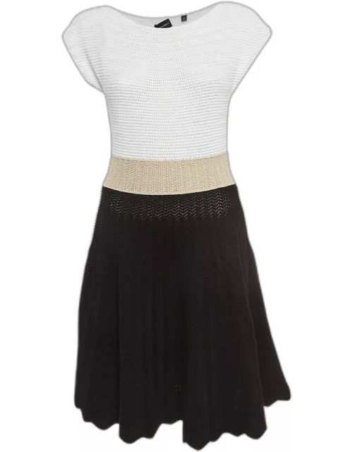 Emporio Armani Black/White Crochet Flared Mini Dress