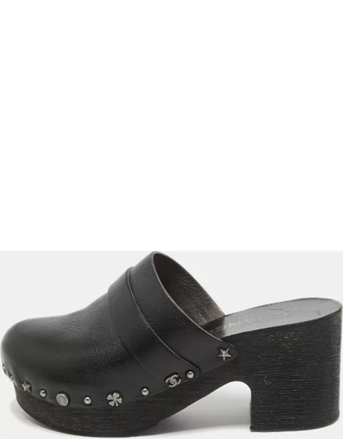 Chanel Black Leather Studded Platform Clog